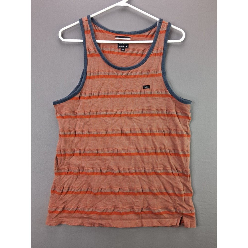RVCA Tank Top Mens Medium Orange Blue Striped Textured Sleeveless Surf Tee
